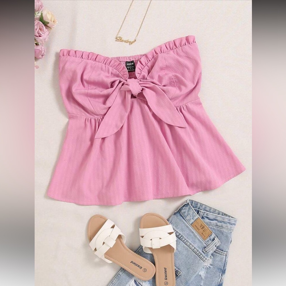 Retro vibes Pink tube  Top with Bow